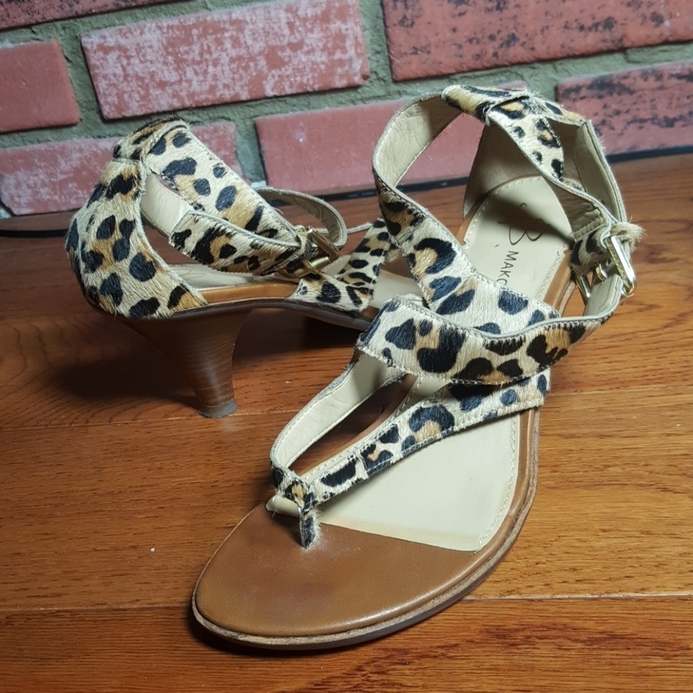 B. Makowski Leopard ankle strap sandals